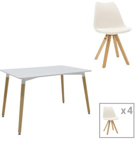 Τραπεζαρία Natali-Caron pakoworld σετ 5τεμ MDF λευκό-πόδια φυσικό 120x80x76εκ
