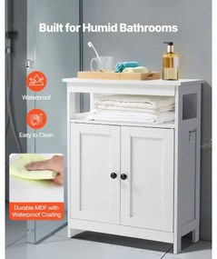 VEVOR Wooden Bathroom Floor Cabinet Storage 3-Tier with Adjustable Shelf White