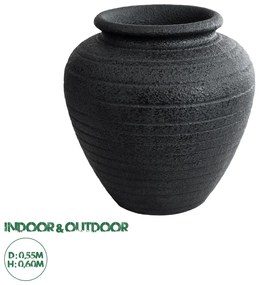 20719 GloboStar® Artificial Garden OLYMPIA 20719 Επιδαπέδιο Πολυεστερικό Τσιμεντένιο Κασπώ Γλάστρα - Flower Pot Μαύρο Φ55 x Υ60cm