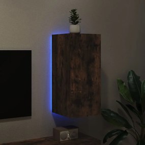 Έπιπλο Τοίχου Τηλεόρασης με LED Καπνιστή Δρυς 30,5x35x70 εκ. - Καφέ