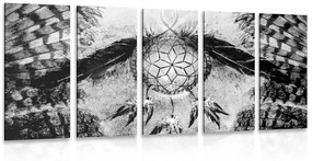 Ινδική ονειροπαγίδα εικόνας 5 τμημάτων σε ασπρόμαυρο - 100x50