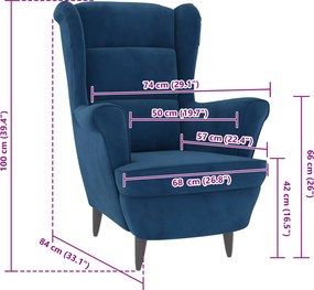 vidaXL Πολυθρόνα Μπλε Βελούδινη