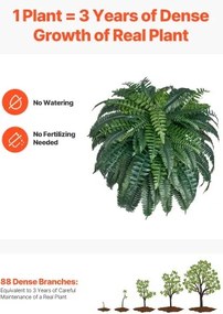 VEVOR Artificial Boston Fern Large Plastic Fern 88 Branches Indoor Outdoor Decor