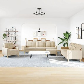 vidaXL Πολυθρόνες Σετ 4 Τεμαχίων Κρεμ από Ύφασμα με Υποπόδια