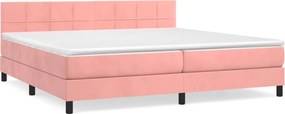 vidaXL Κρεβάτι Boxspring με Στρώμα Ροζ 200x200 εκ. Βελούδινο