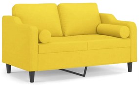 vidaXL Καναπές Διθέσιος Κίτρινος 120 εκ. Υφασμάτινος Διακ. Μαξιλάρια