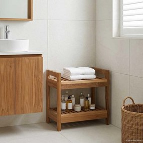 vidaXL Ράφι μπάνιου Φυσικό 45 x 30 x 45 εκ. Στερεό Ξύλο Τίκ