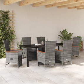 vidaXL Σετ Εξωτερικής Τραπεζαρίας 7 Τεμαχίων με Μαξιλάρια Γκρι Πολυ Ράτα