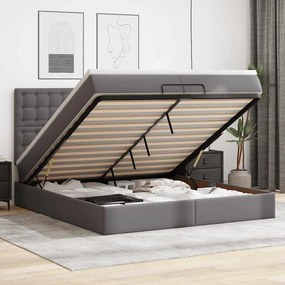 VidaXL Οθωμανικό κρεβάτι με στρώματα & LEDs Γκρι Faux Leather