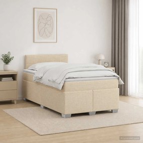vidaXL Κρεβάτι Box Spring με Στρώμα και LED Κρεμ 120 x 190 cm Ύφασμα