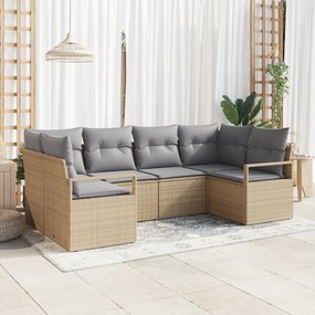 vidaXL 6 Τεμαχίων Σετ Καναπέ Κήπου με Μαξιλάρια Μπεζ Πολυ Ρατάν