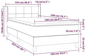 vidaXL Κρεβάτι Boxspring με Στρώμα Σκούρο Γκρι 100x200 εκ. Υφασμάτινο