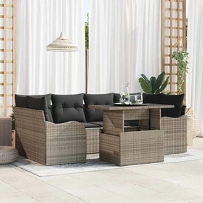 vidaXL Σετ Κήπου 7 Τεμαχίων με Μαξιλάρια σε Γκρι Πολυ Ράτταν