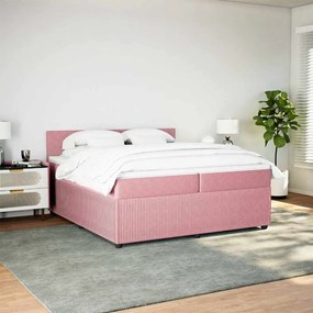 vidaXL Κρεβάτι Boxspring με Στρώμα Ροζ 200x200 εκ. Βελούδινο