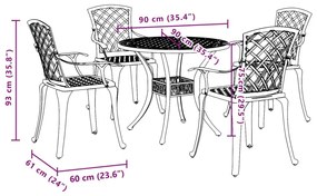 Σετ Τραπεζαρίας Κήπου 5 Τεμαχίων Μαύρο από Χυτό Αλουμίνιο - Μαύρο