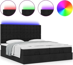 vidaXL Οθωμανικό κρεβάτι με στρώματα &amp; LEDs Μαύρο 200x200cm ύφασμα