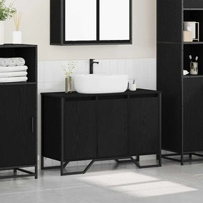 vidaXL Ντουλάπα Νιπτήρα Mπάνιου με πόρτα Μαύρη Οξυά 91 x 35 x 60 εκ