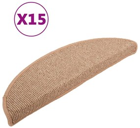 vidaXL Πατάκια Σκαλιών 15 τεμ. Ανοιχτό Καφέ Ημίστρογγυλά Μεγάλα 65x21x4 εκ.