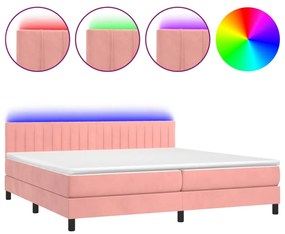 vidaXL Κρεβάτι Boxspring με Στρώμα & LED Ροζ 200x200 εκ. Βελούδινο