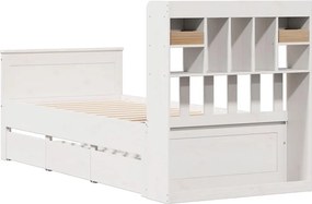 vidaXL Κρεβάτι Βιβλιοθήκη Χωρίς Στρώμα Λευκό 75x190 εκ Μασίφ Πεύκο