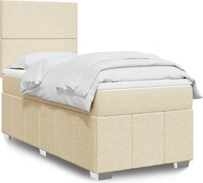 vidaXL Κρεβάτι Boxspring με Στρώμα Κρεμ 90x190 εκ.Υφασμάτινο