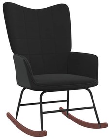 Πολυθρόνα Κουνιστή Μαύρη από Βελούδο και PVC - Μαύρο