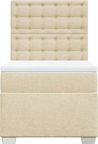 vidaXL Κρεβάτι Boxspring με Στρώμα Κρεμ 90x200 εκ.Υφασμάτινο