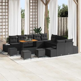 vidaXL Σετ Καναπέ Κήπου με μαξιλάρι 14 pcs Μαύρο Πολυ ράταν