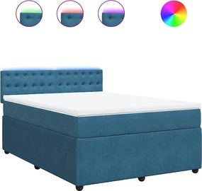 vidaXL Κρεβάτι Boxspring με Στρώμα Μπλε 140x190 εκ. Βελούδινο