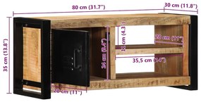 ντουλάπι τηλεόρασης 80x30x35 cm Στερεό ακατέργαστο ξύλο Mango - Καφέ