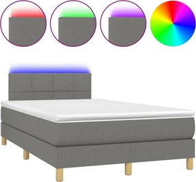 vidaXL Κρεβάτι Boxspring με Στρώμα &amp; LED Σκ.Γκρι 120x190εκ. Υφασμάτινο
