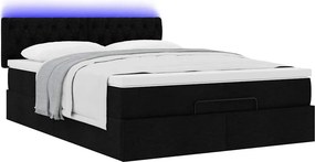 vidaXL Οθωμανικό κρεβάτι με στρώμα &amp; LEDs Μαύρο 140x200 cm Ύφασμα