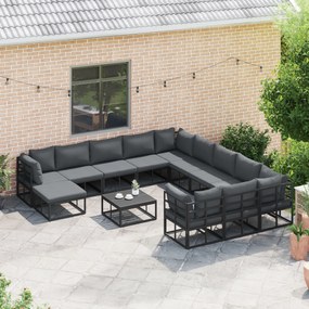 vidaXL Σετ Καναπέ Κήπου 12 pcs Μαύρο 71.5 x 71.5 x 71 εκ Αλουμίνιο