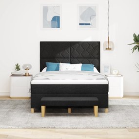 vidaXL Κρεβάτι με Στρώμα και Πάγκο Μαύρο 140x200 cm Ύφασμα