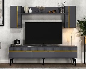 Σετ Έπιπλο Τηλεόρασης Defne Ανθρακί Ασημί 150x40x80 cm - Ανθρακί