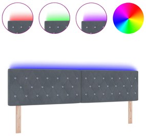 vidaXL LED κεφαλάρι με κρύσταλλο, φτιαγμένο με κουμπιά, σκούρο γκρι, 90 εκ, βελούδο