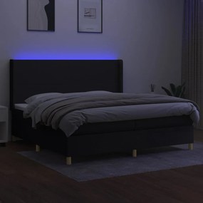 vidaXL Κρεβάτι Boxspring με Στρώμα & LED Μαύρο 200x200 εκ. Υφασμάτινο