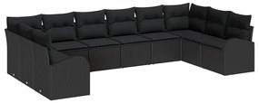 vidaXL Σετ Καναπέ Κήπου 10 pcs Μαύρο Πολυ ράταν