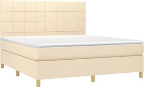 vidaXL Κρεβάτι Boxspring με Στρώμα &amp; LED Κρεμ 180x200 εκ. Υφασμάτινο