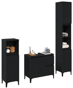 vidaXL Σετ Επίπλων Μπάνιου με συρτάρι 3 pcs Μαύρο 30 x 30 x 180 cm