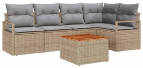 vidaXL Σετ Καναπέ Κήπου με μαξιλάρι 6 pcs Μπεζ Πολυ ράταν