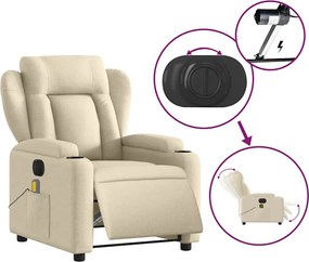 vidaXL Πολυθρόνα Μασάζ Ανακλινόμενη Ηλεκτρική Κρεμ Υφασμάτινη