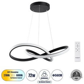 Κρεμαστό Φωτιστικό Οροφής LED 72W 8064lm DEXTER Μαύρο 61049 Globostar-61049-Μαύρο 61049
