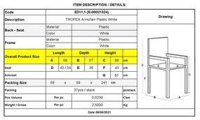 Πολυθρόνα Στοιβαζόμενη TROPEA Πλαστική Άσπρη 58x57x89cm