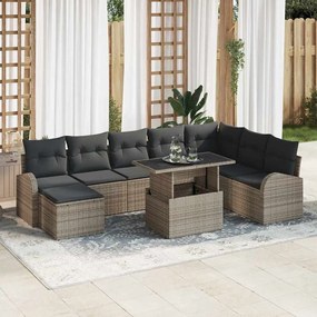 vidaXL Σετ Καναπέ Κήπου με αποθήκευση 9 pcs Γκρι Πολυ ράταν