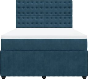 vidaXL Κρεβάτι Boxspring με Στρώμα Σκούρο Μπλε 140x190 εκ. Βελούδινο