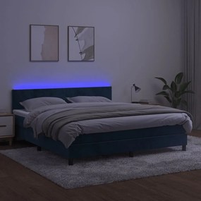 vidaXL Κρεβάτι Boxspring με Στρώμα &amp; LED Σκ. Μπλε 160x200εκ. Βελούδινο