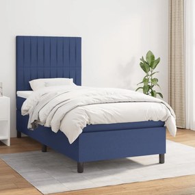 vidaXL Κρεβάτι Boxspring με Στρώμα Μπλε 90x200 εκ.Υφασμάτινο