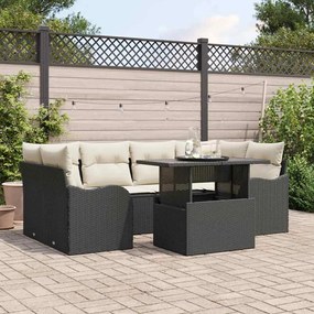 vidaXL Σετ Καναπέ Κήπου με μαξιλάρι 7 pcs Μαύρο Πολυ ράταν
