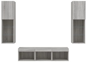 vidaXL Έπιπλα Τοίχου Τηλεόρασης 5 τεμ. LED Γκρι Sonoma από Επεξ. Ξύλο